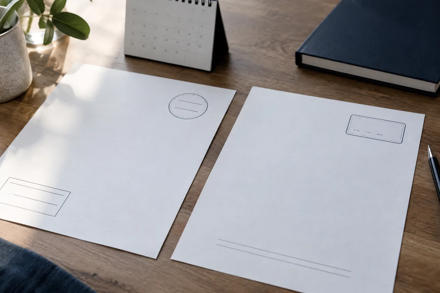 Anonymous pages with different date placeholders and an unmarked calendar