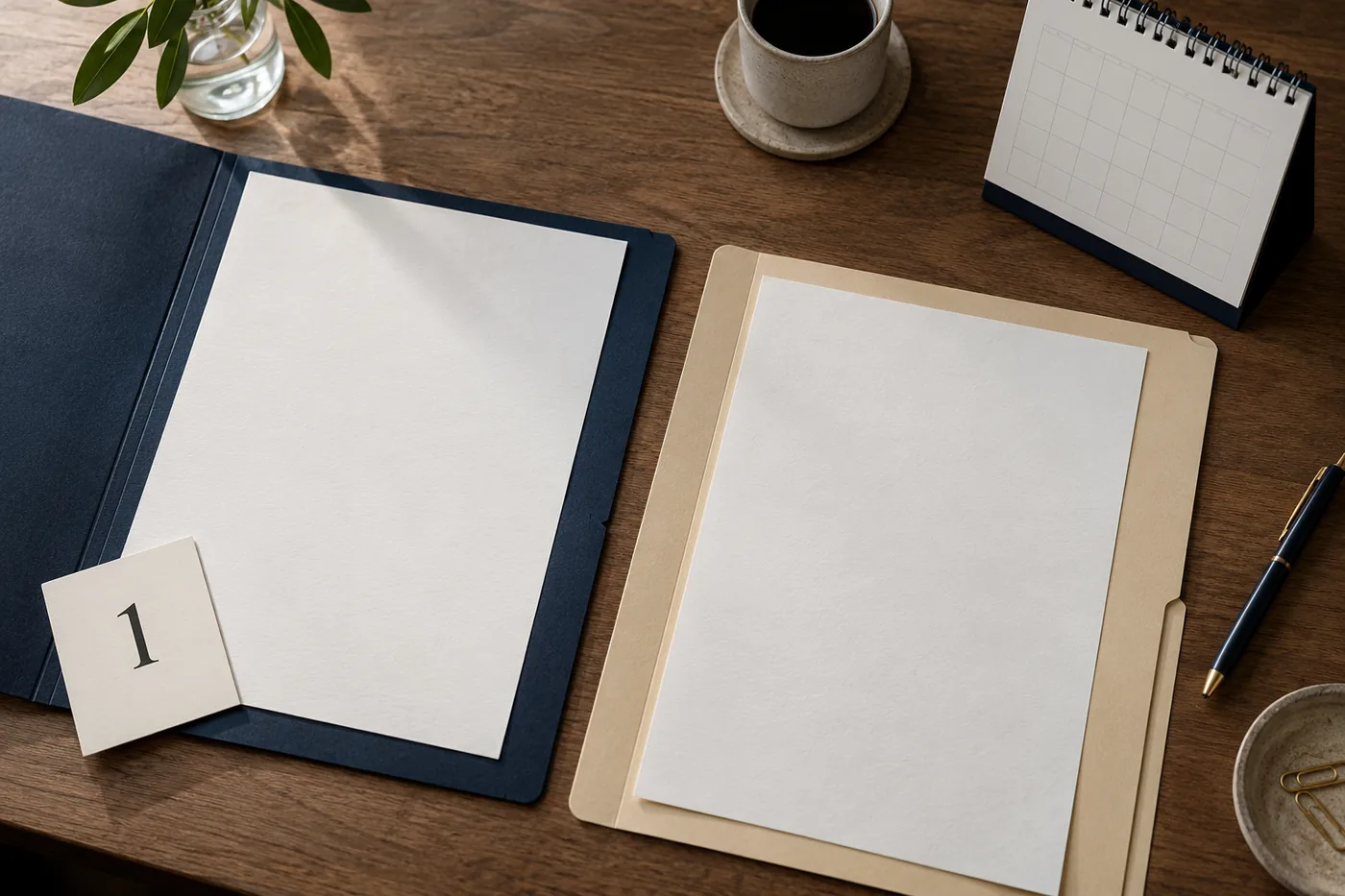 Two blank notice sheets separated into anonymous folders